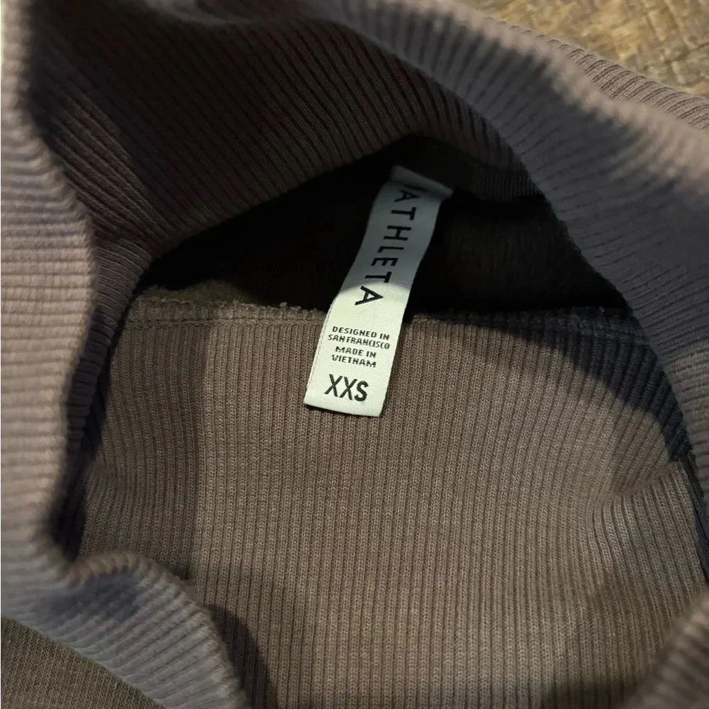 ATHLETA Size XXS Brown DOUBLE COZY KARMA Funnel-Neck Sweatshirt Sweater Women’s - Picture 5 of 6